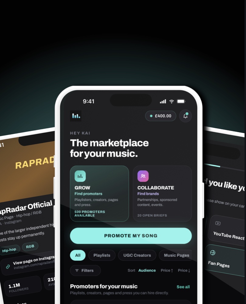The marketplace for your music screen with Promote my song button